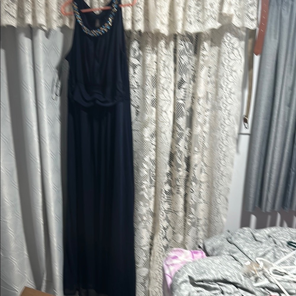 Enfocus Studio Midnight Blue Maxi Dress with Embellished Neckline